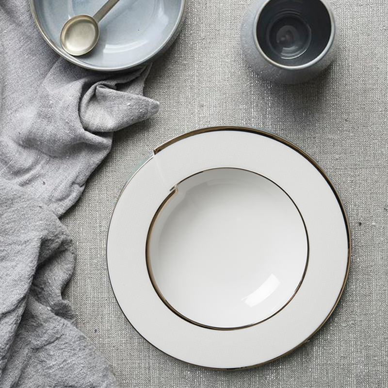 德国原产Seltmann Weiden汤盘 铂金立体镶边陶瓷西餐汤碗23cm